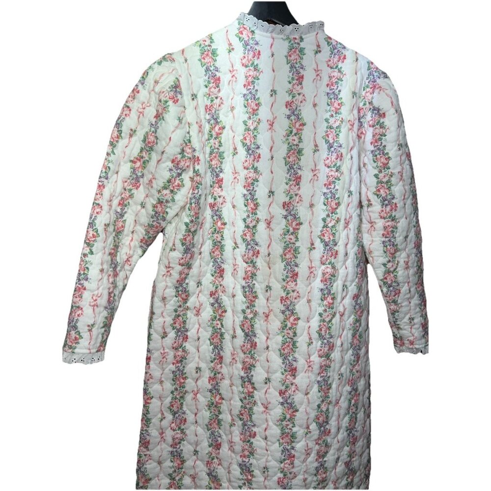 Vintage Lanz of Salzburg Quilted Cotton Nightgown Floral Zip USA - Picture 15 of 15